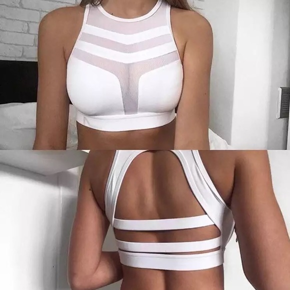White Mesh Sports Bra - Picture 2 of 8